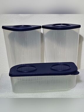 Tupperware Clear Pantry Canister Set with Dark Blue Lids - 3 Piece